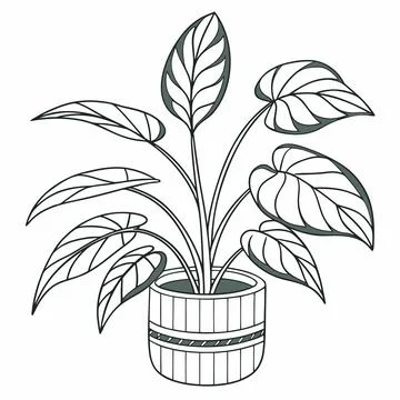 Flat Design Potted Houseplant Vector Stock Illustration