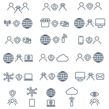 Flat Design Protection and Security Icons Set. 스톡 일러스트