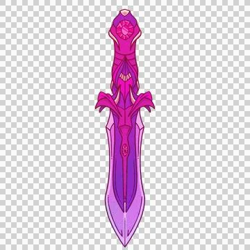 Flat design purple-pink sword is floating over transparent background, petal Ilustração Stock