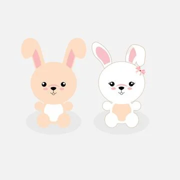 Flat design of rabbit cartoon illustration. Cute couple rabbit cartoon Stock Illustration