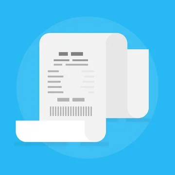 Flat design. Receipt on sheet of paper on blue background. Stock Illustration