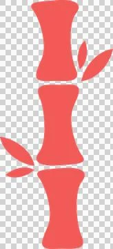 Flat design red bamboo stalk is showing three segments with leaf clusters on Illustrazione stock