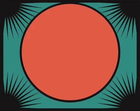 Flat design red disc is floating on transparent background with teal field Illustrazione stock
