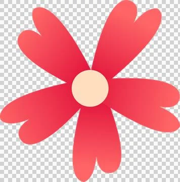 Flat design red flower is radiating five gradient petals around pale center, Stock Illustration