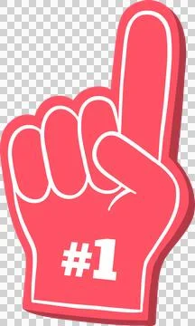 Flat design red foam hand is raising index finger upward, showing #1 text on Stock Illustration