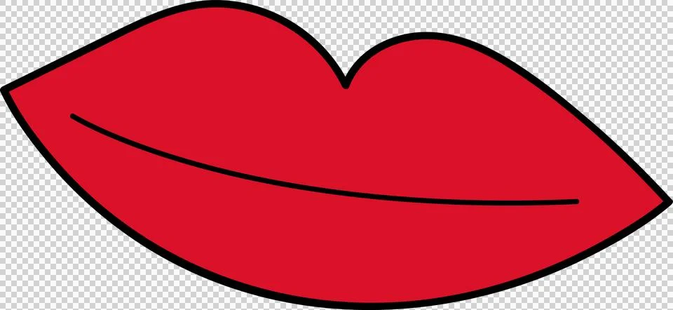 Flat design red lips are showing smooth curves and thin black crease on Stock Illustration