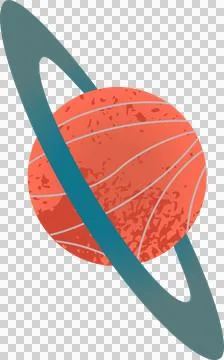 Flat design red-orange orb with gray bands is floating on transparent backdrop Stock Illustration