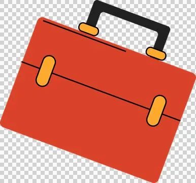 Flat design red toolbox icon is showing black handle and yellow latches on Stock Illustration