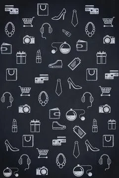 Flat design repeating pattern is filling chalkboard-style background with retail Stock Photos