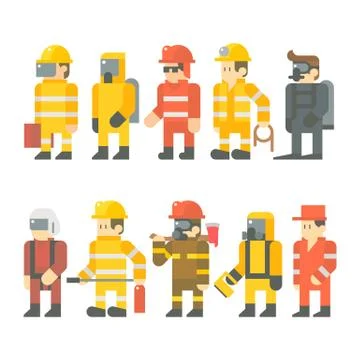 Flat design of rescue worker set Stock Illustration