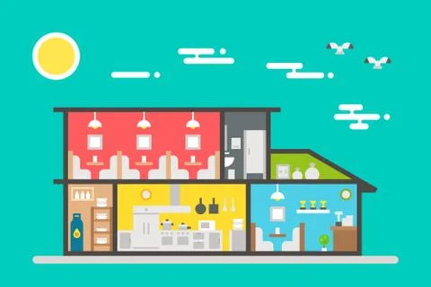 Flat design of restaurant interior Stock Illustration