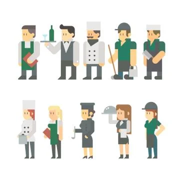 Flat design of restaurant worker set Stock Illustration