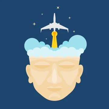 Flat design of rocket launching from a man's head Stock Illustration