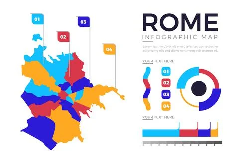 Flat design rome map infographics Stock Illustration