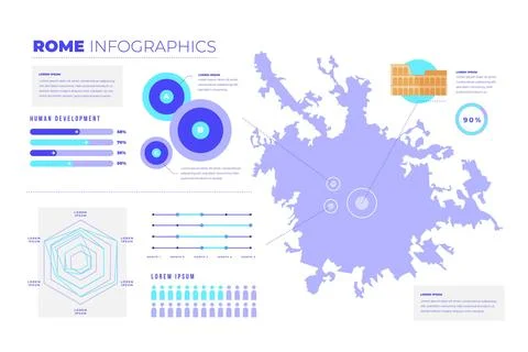 Flat design rome map statistics Stock Illustration