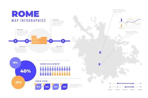 Flat design rome map template Stock Illustration