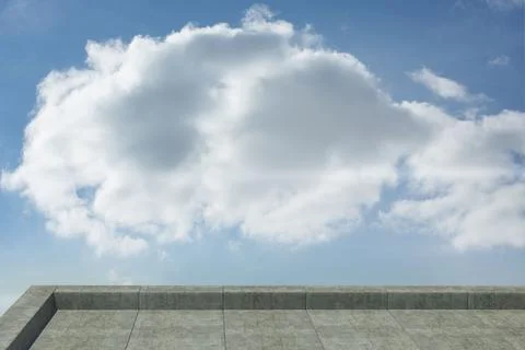 Flat design rooftop terrace is showcasing low parapet wall under cumulus cloud Stock Photos