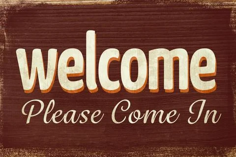 Flat-design rustic sign is showing white block letters and cursive text hanging Stock Photos