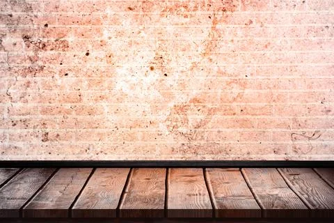 Flat design rustic wooden surface is sitting in loft with worn brick wall Stock Illustration