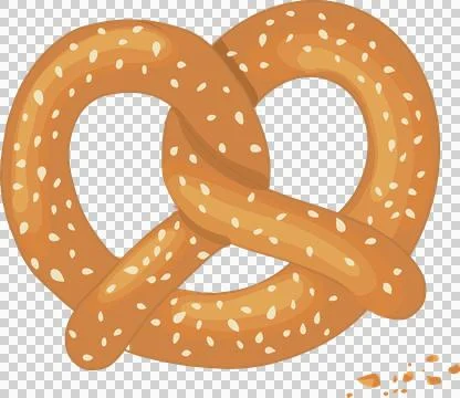 Flat design salted pretzel knot is being shown on transparent background with Stock Illustration