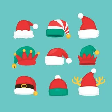Flat design santa claus hat collection Stock Illustration