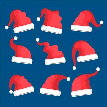 Flat design santa's hat set Stock Illustration