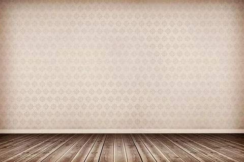 Flat design scene is showing empty room with wooden floor planks, patterned イラスト素材