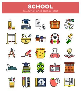 Flat design school and education icons. Stock Illustration