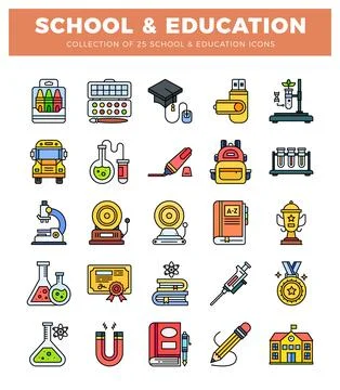 Flat design school and education icons collection. Ilustración de archivo