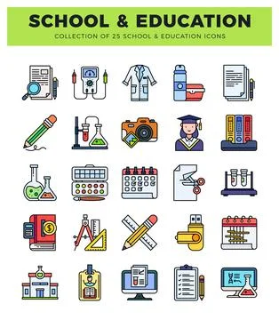 Flat design school and education icons collection Stock Illustration