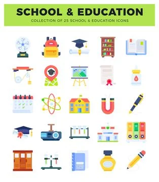 Flat design school and education icons with a white background. Various ico.. イラスト素材