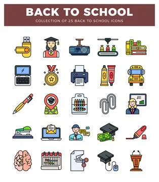 Flat design school icons for back to school collection Illustrazione stock