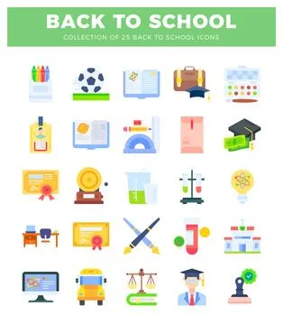 Flat design school icons collage with stationery and learning elements Stockillustratie