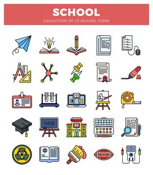 Flat design school icons collection for education and learning. Stock Illustration