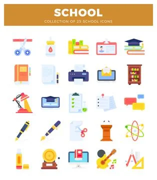 Flat design school icons collection on a white background Illustrazione stock