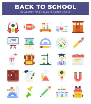 Flat design school icons collection on white background. Ilustración de archivo