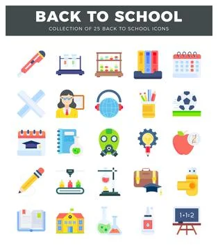 Flat design school icons for educational use Stockillustratie