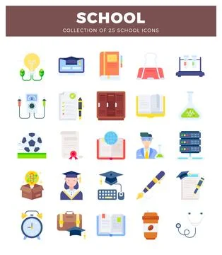 Flat design school icons on a white background Stock Illustration