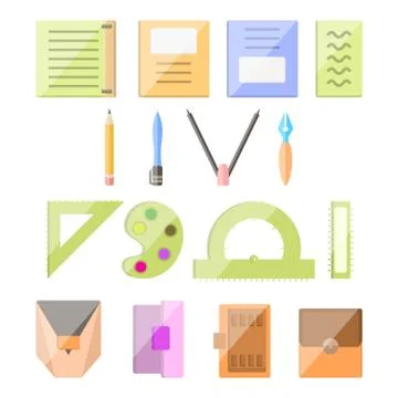 Flat design of school supplies. Notebook, exercise book, diary, note, pencil イラスト素材