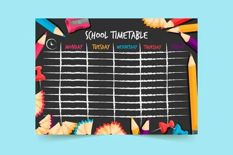 Flat design school timetable Stock Illustration