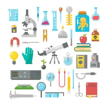 Flat design of science equipments set Stock Illustration