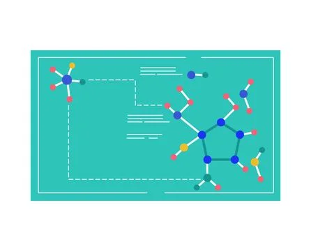 Flat design scientific molecules on turquoise background. Chemistry, biology 스톡 일러스트