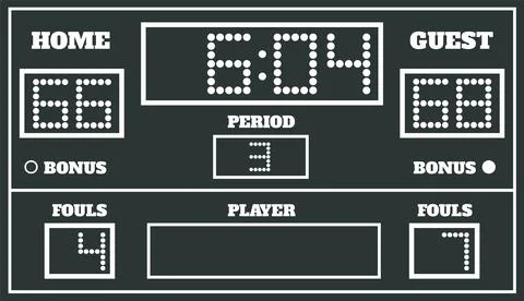 Flat design scoreboard is showing dot-matrix scores and timer on transparent Stock Illustration