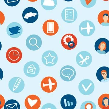 Flat design seamless pattern. School icon set on a blue background. 스톡 일러스트