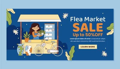 Flat design second-hand flea market sale banner Stock Illustration