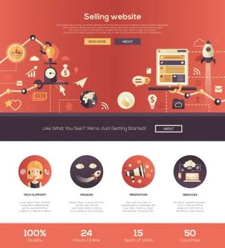 Flat design selling website header banner with webdesign elements Stock Illustration