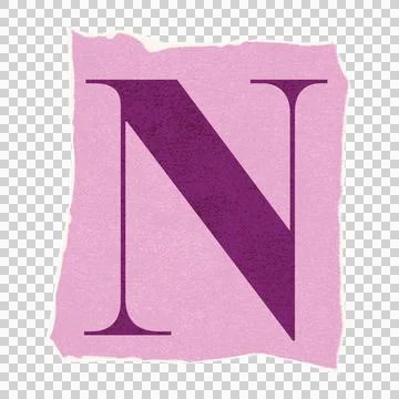 Flat design serif letter N is floating on textured pink torn-paper patch, Stock Illustration