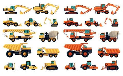 Flat design set of construction machinery and equipment Stock Illustration