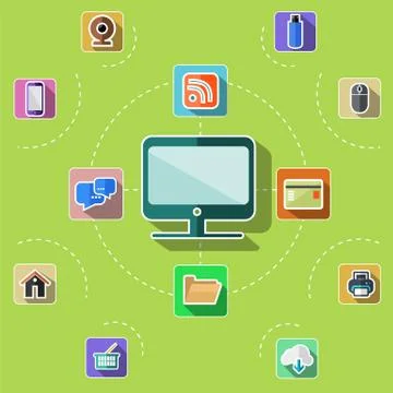 Flat design set with web, computer, mobile icons 스톡 일러스트