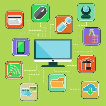 Flat design set with web, computer, mobile icons Stock Illustration
